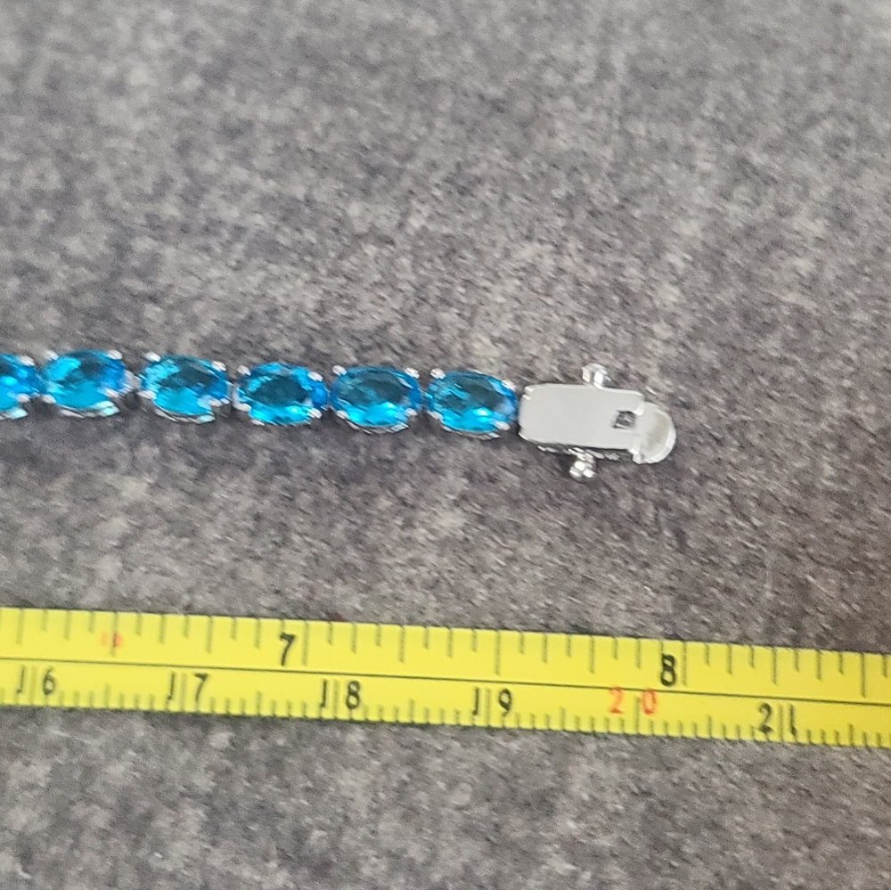 Blue Topaz And Sterling Silver Tennis Bracelet Women Jewelry, 8 Inch - Picture 2 of 8